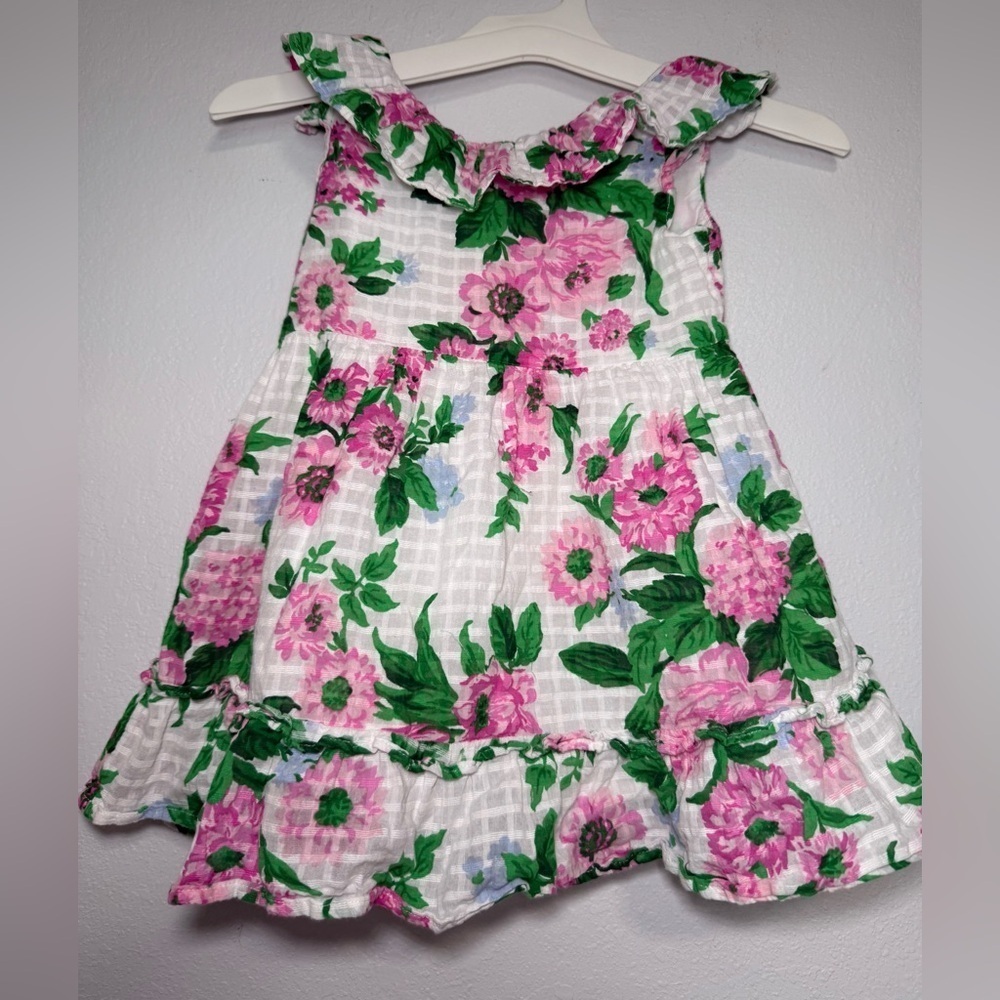 Janie and Jack Floral Ruffle Dress Girls Size 3 Pink Green White Gingham